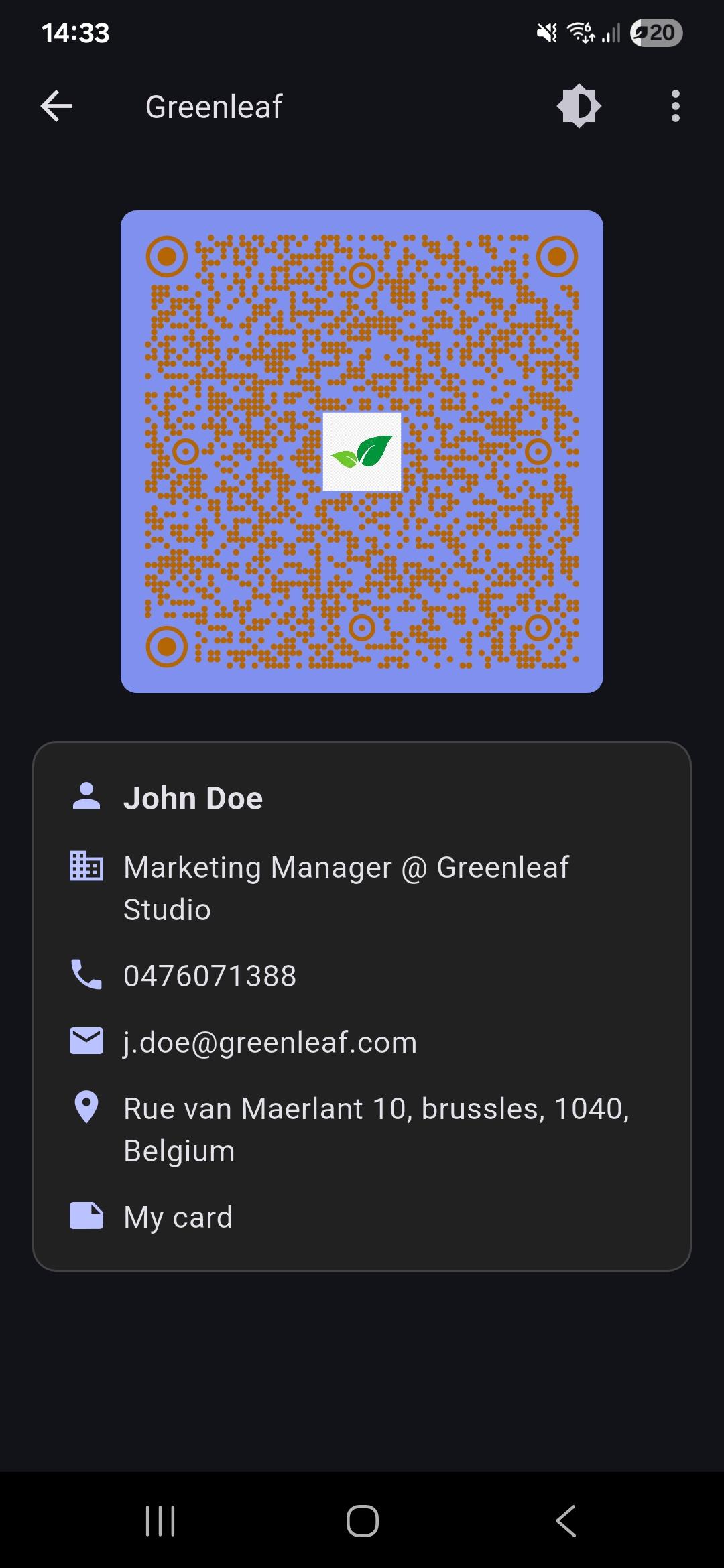 Business card OCR screen